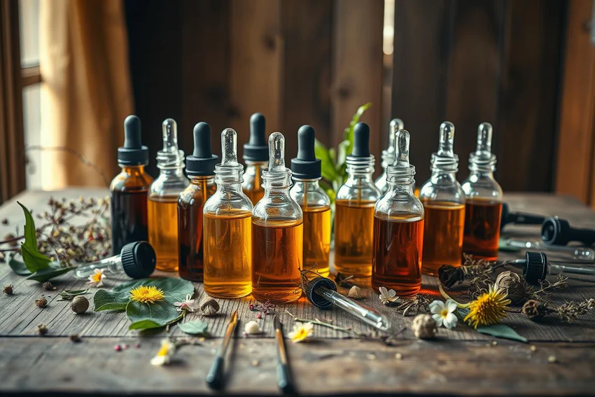 herbal-fluid-extract-dropper-bottles-collection-wood