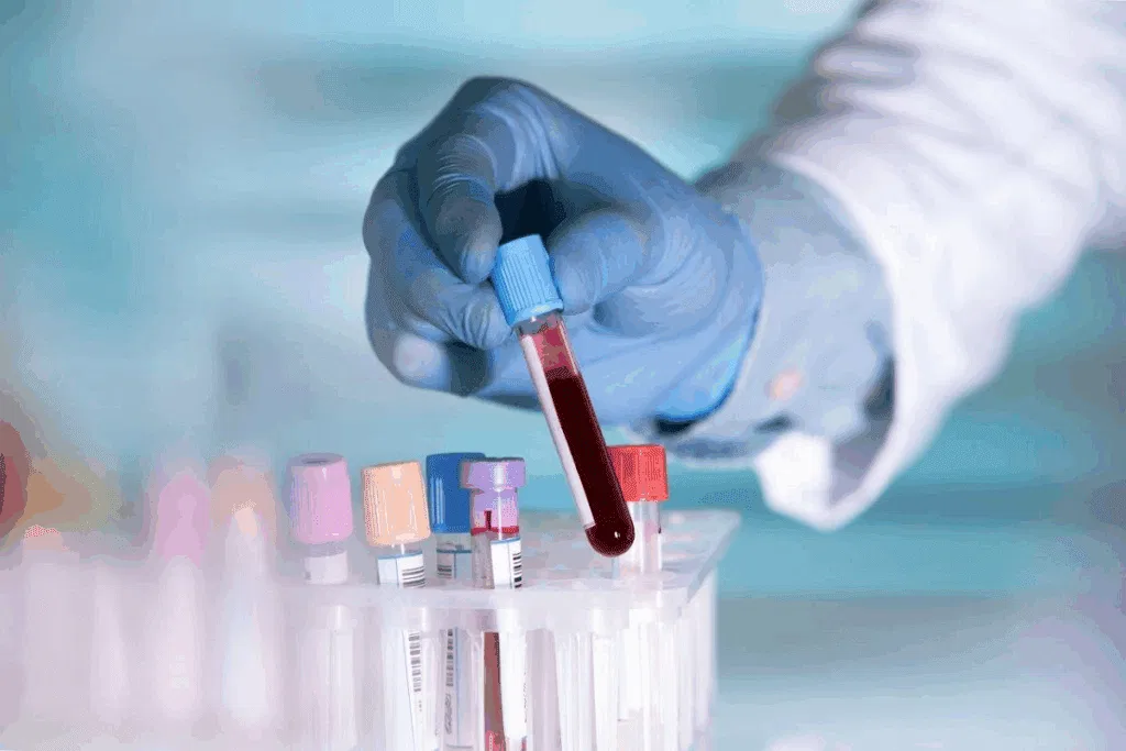 Lab technician handling blood test tubes for comprehensive thyroid and hormone panel testing